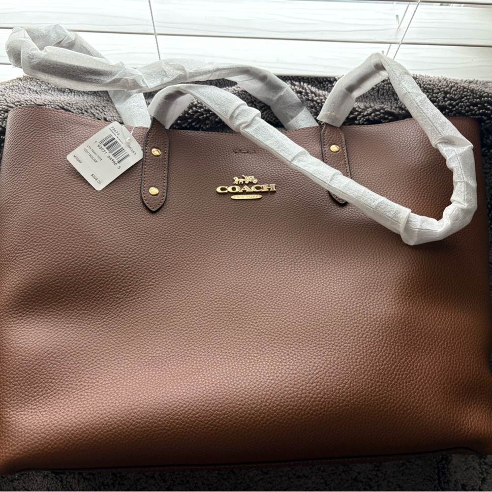 Coach Brown Pebbled Leather Tote with Gold Hardware